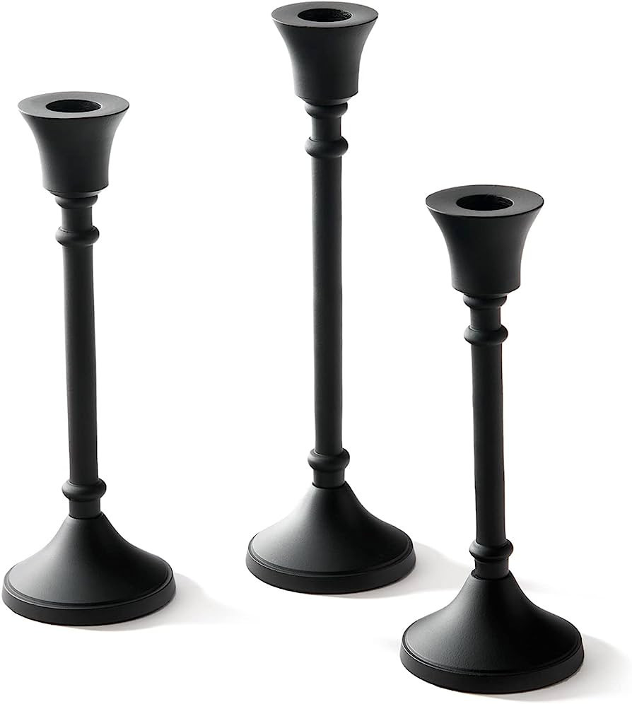 LampLust Black Taper Candle Holders for Candlesticks, 3 Pack Candle Holder, 7in 8in 9in Tall, Black  | Amazon (US)