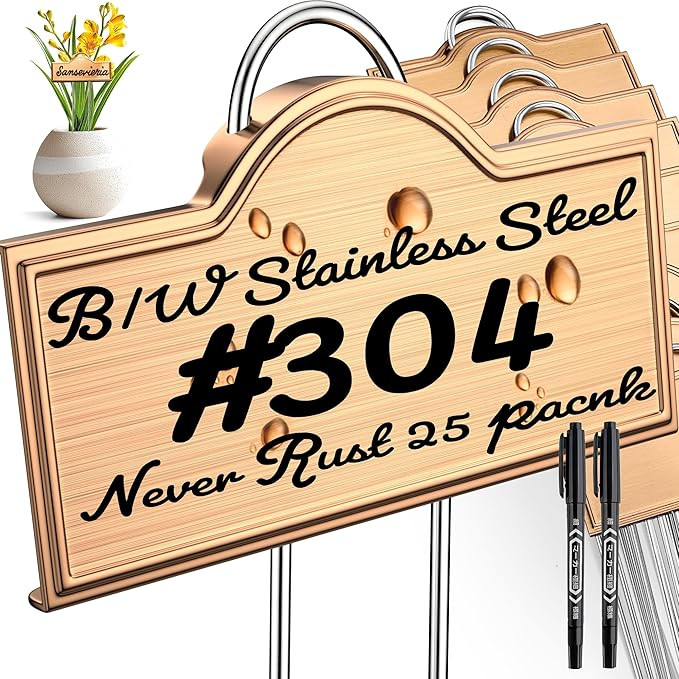 Stainless Steel 304 Plant Labels Weatherproof, Metal Garden Label Tall Markers 25 Pack for Plants... | Amazon (US)