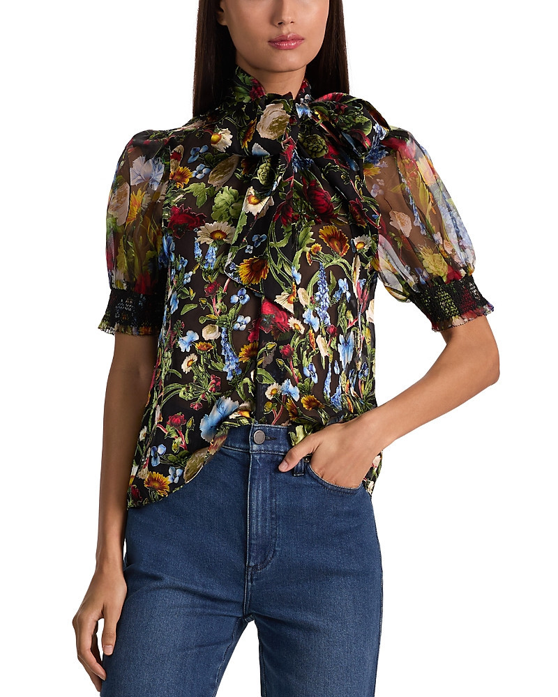 Alice and Olivia Brentley Tie Neck Puff Sleeve Blouse | Bloomingdale's (US)