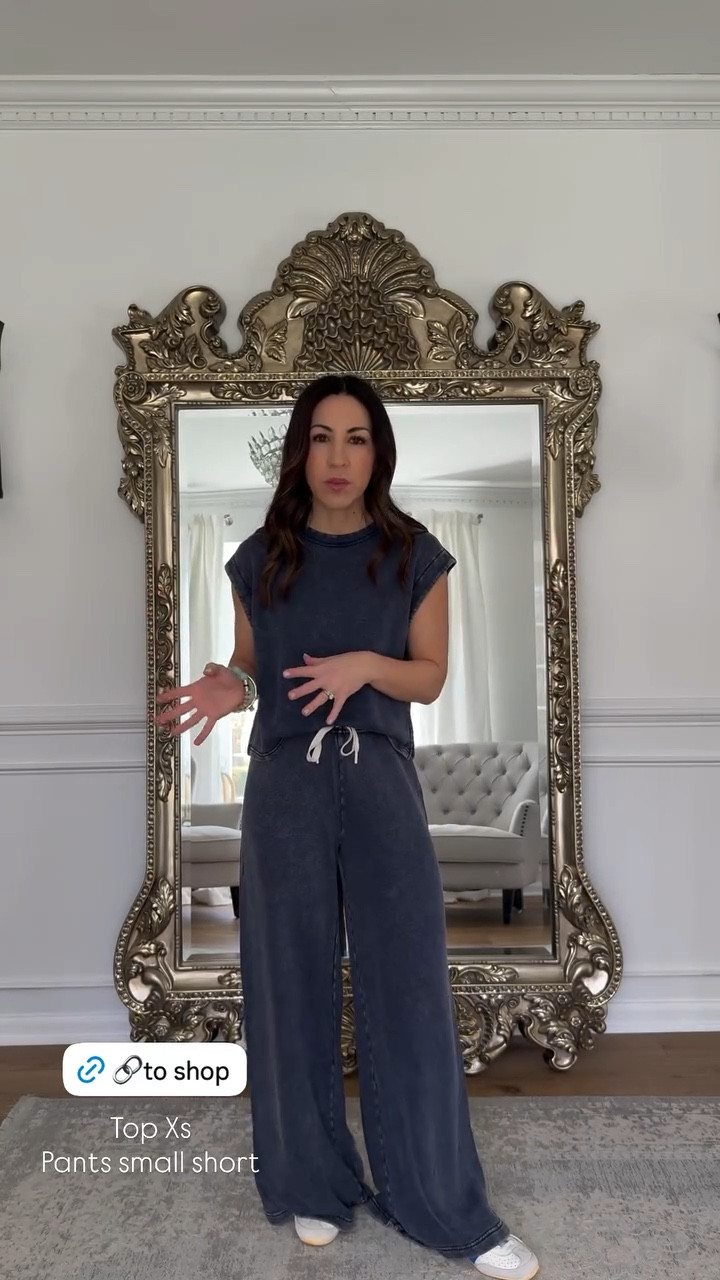 Jewelry code HOUSEOFLEO20. Wide leg pants small short joggers, XS short. Graphic sweatshirt XS. Crewneck small. Tank Xs. Sandals TTS. Sneaker size down. 



#LTKPetite #LTKSaleAlert #LTKOver40