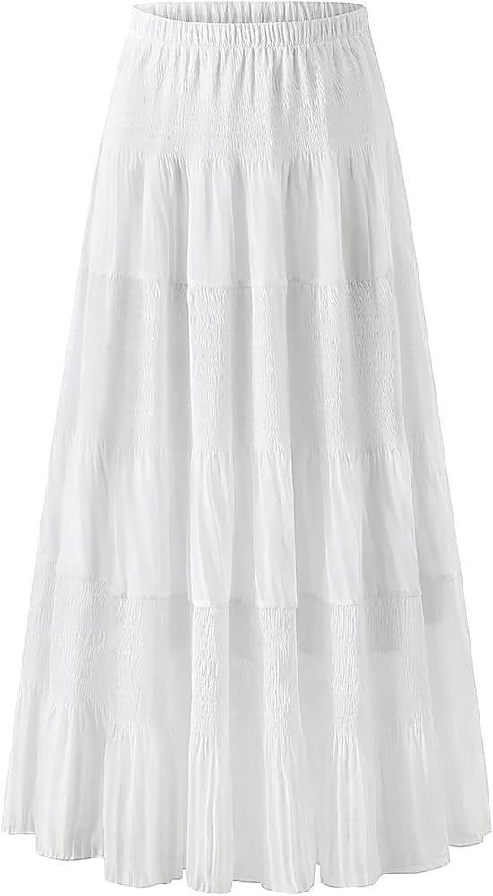 Maxirock Rock Lang Damen Skirt Bohemien Sommerrock Hohe Elastische Taille Plissierter Elegant A-L... | Amazon (DE)