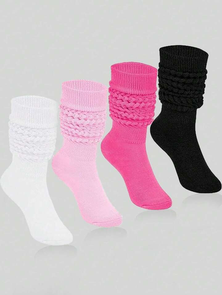 4pairs Slouch Socks Women's Leg Warmer Knee Socks Soft Knitted Boot Socks Solid Color Compression... | SHEIN