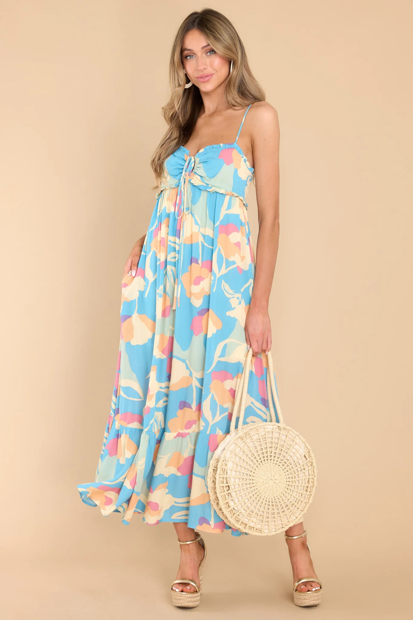 Stay Together Blue Floral Print Midi Dress | Red Dress 