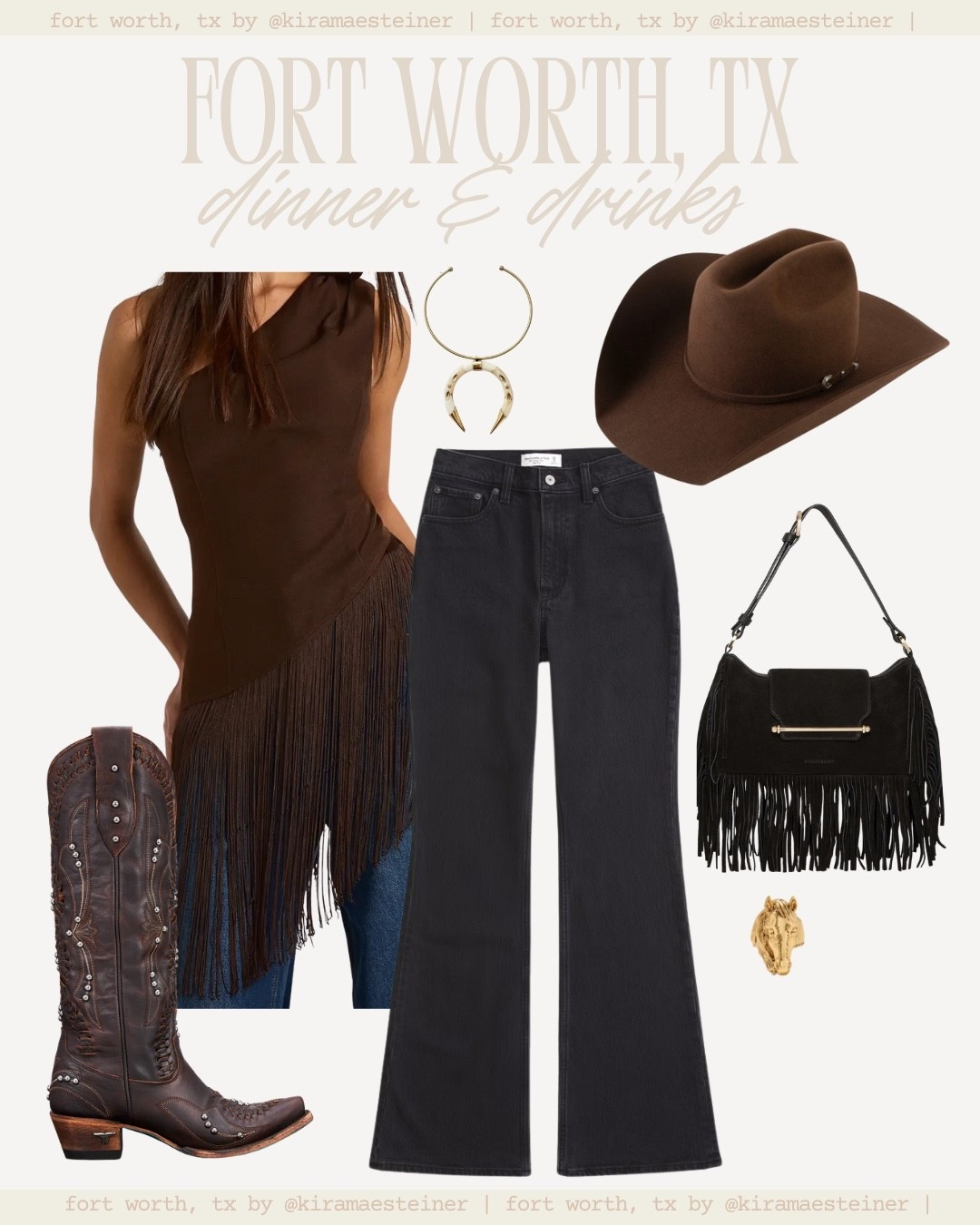fringe top in a size 4, jeans (from AF last year so i linked similar), code KIRA for the boots, exact hat is rodeo king but i linked similar! necklace is from november maker  NFR outfit inspo 

#LTKTall #LTKootd #LTKHoliday