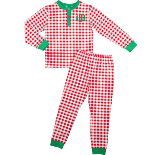Red And Green Check Knit Pajamas | Cecil and Lou