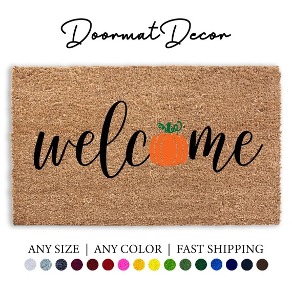 Welcome Pumpkin Doormat, Flocked Coir Outdoor Welcome Mat Rug, Personalized Custom Door Mat, Hall... | Etsy (US)