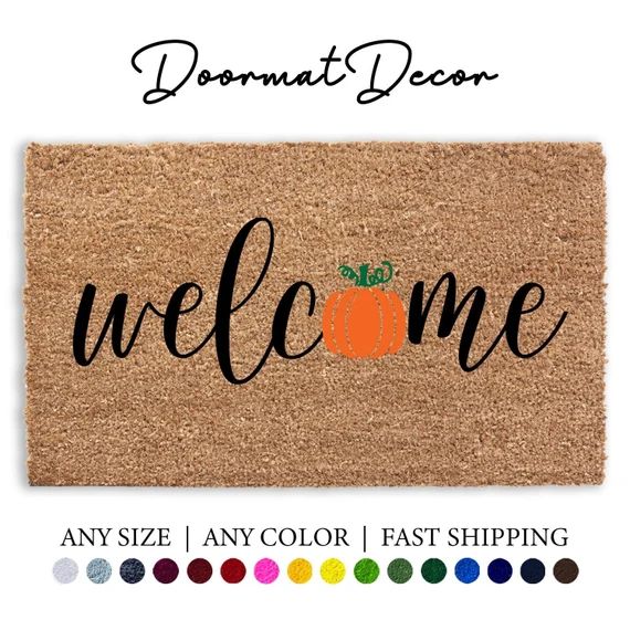 Welcome Pumpkin Doormat, Flocked Coir Outdoor Welcome Mat Rug, Personalized Custom Door Mat, Hall... | Etsy (US)
