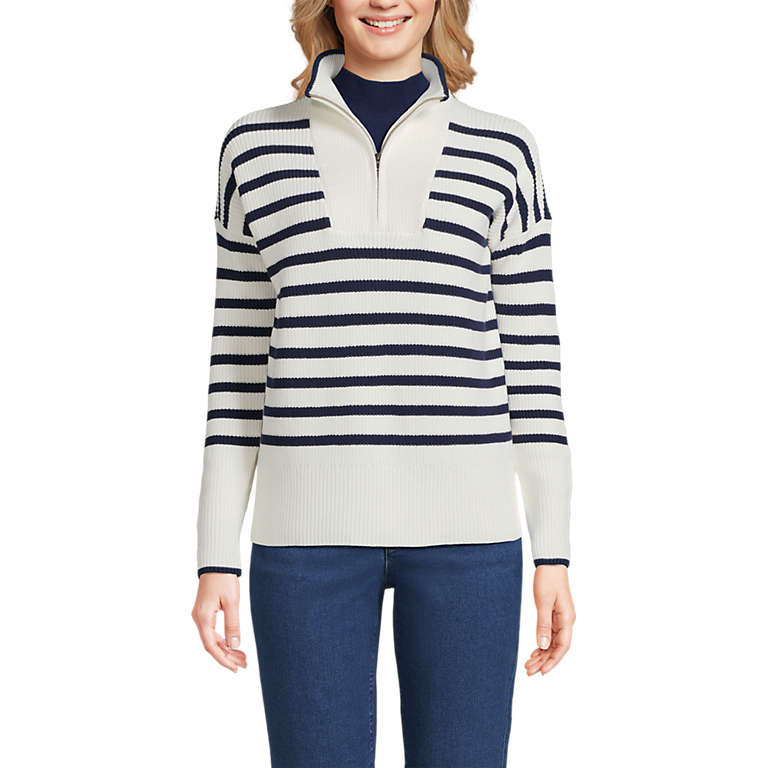 Women's Petite Drifter Cotton Quarter Zip Pullover Sweater | Lands' End (US)
