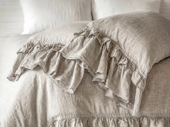 Linen Pillow Case Luxury Stone Washed Super Soft French Rustic Classic Ruffled Sleeping Pillowcas... | Etsy (US)