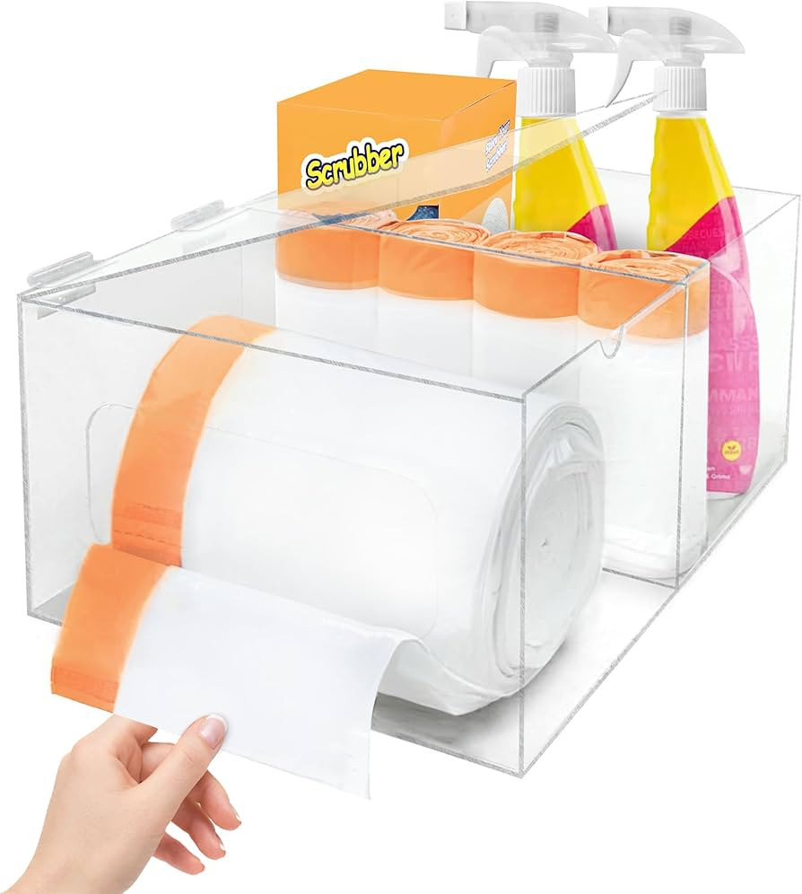 2 in 1 Extra Large Acrylic Trash Bag Dispenser - 13 30 33 Gallon Garbage Bag Holder W/Lid | Trash... | Amazon (US)