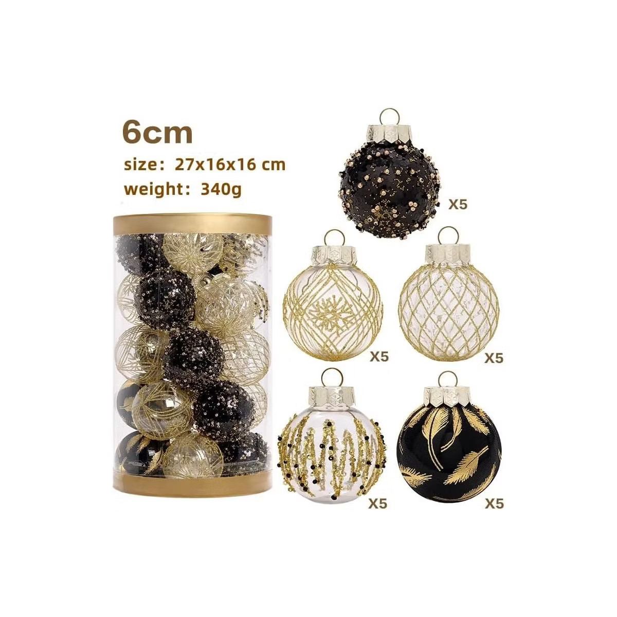 25Pcs 2.36 Inch Christmas Balls Ornaments for Xmas Christmas Tree Decor, Black & Gold | Target