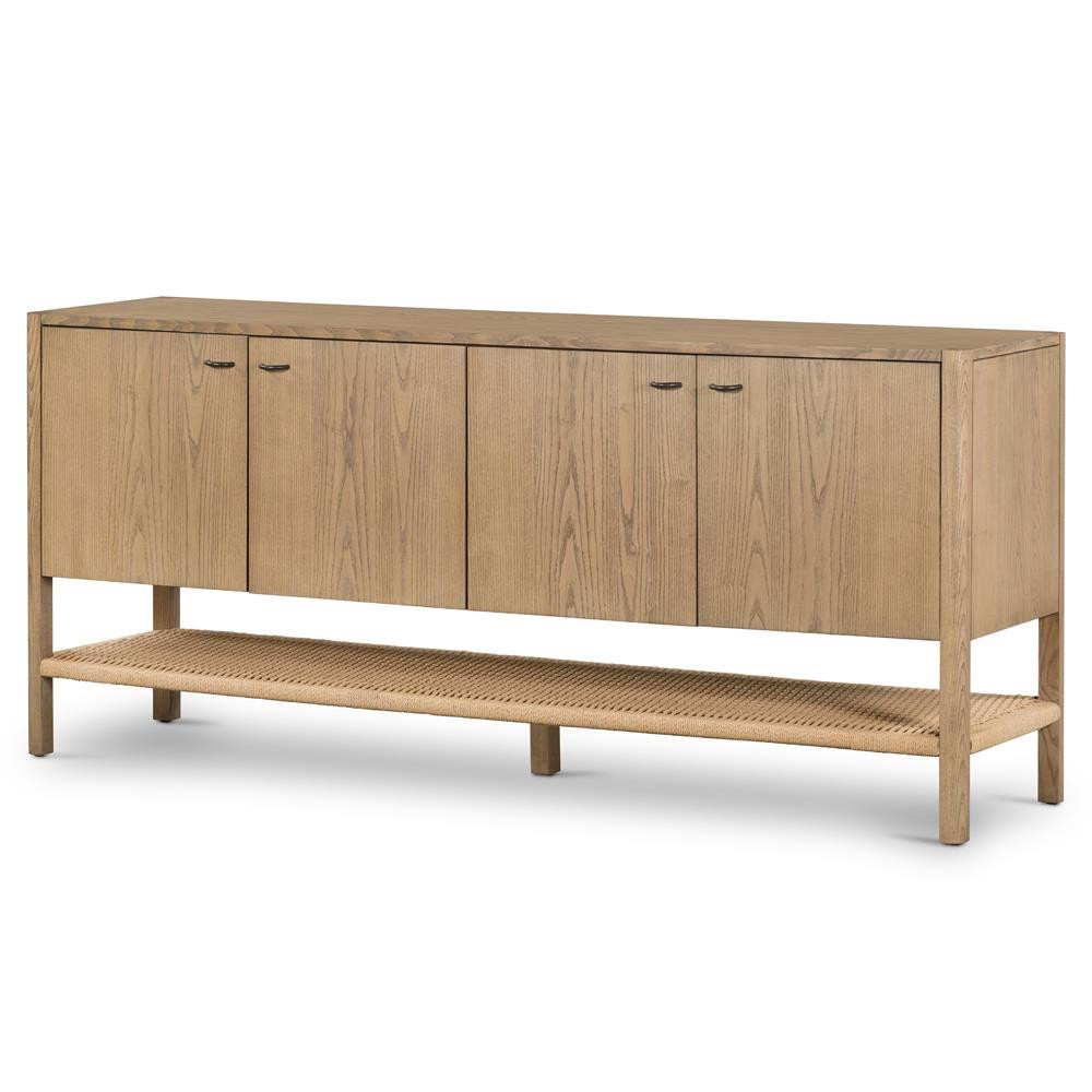 Zulu Rustic Lodge Brown Solid Ash Wood 4 Door Shelving Sideboard | Kathy Kuo Home
