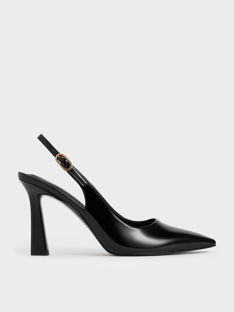 Patent Trapeze Heel Slingback Pumps - Black Patent | Charles & Keith US