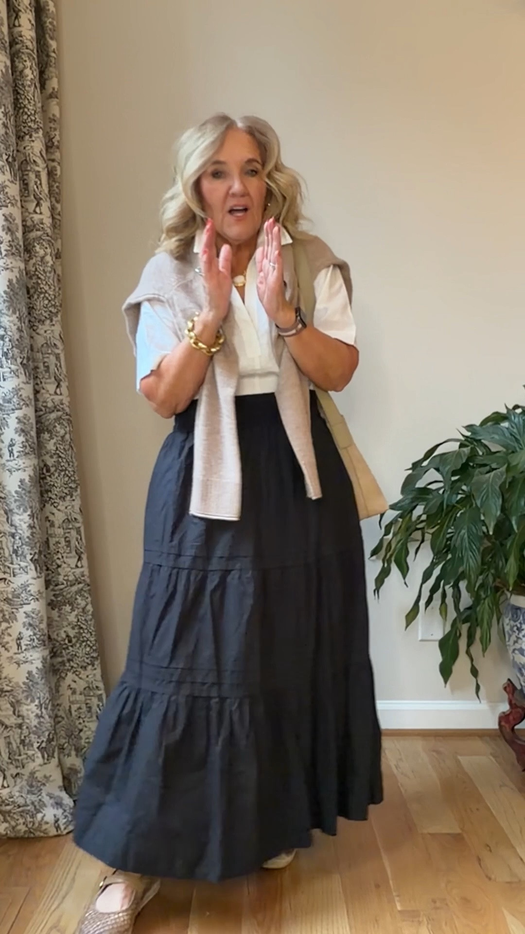 Wearing a medium in all. Love this easy poplin skirt. All the neutrals make it so crisp. 

Spring layers, spring outfits, summer outfit, black skirt, white linen top

#LTKootd #LTKOver40 #LTKWorkwear