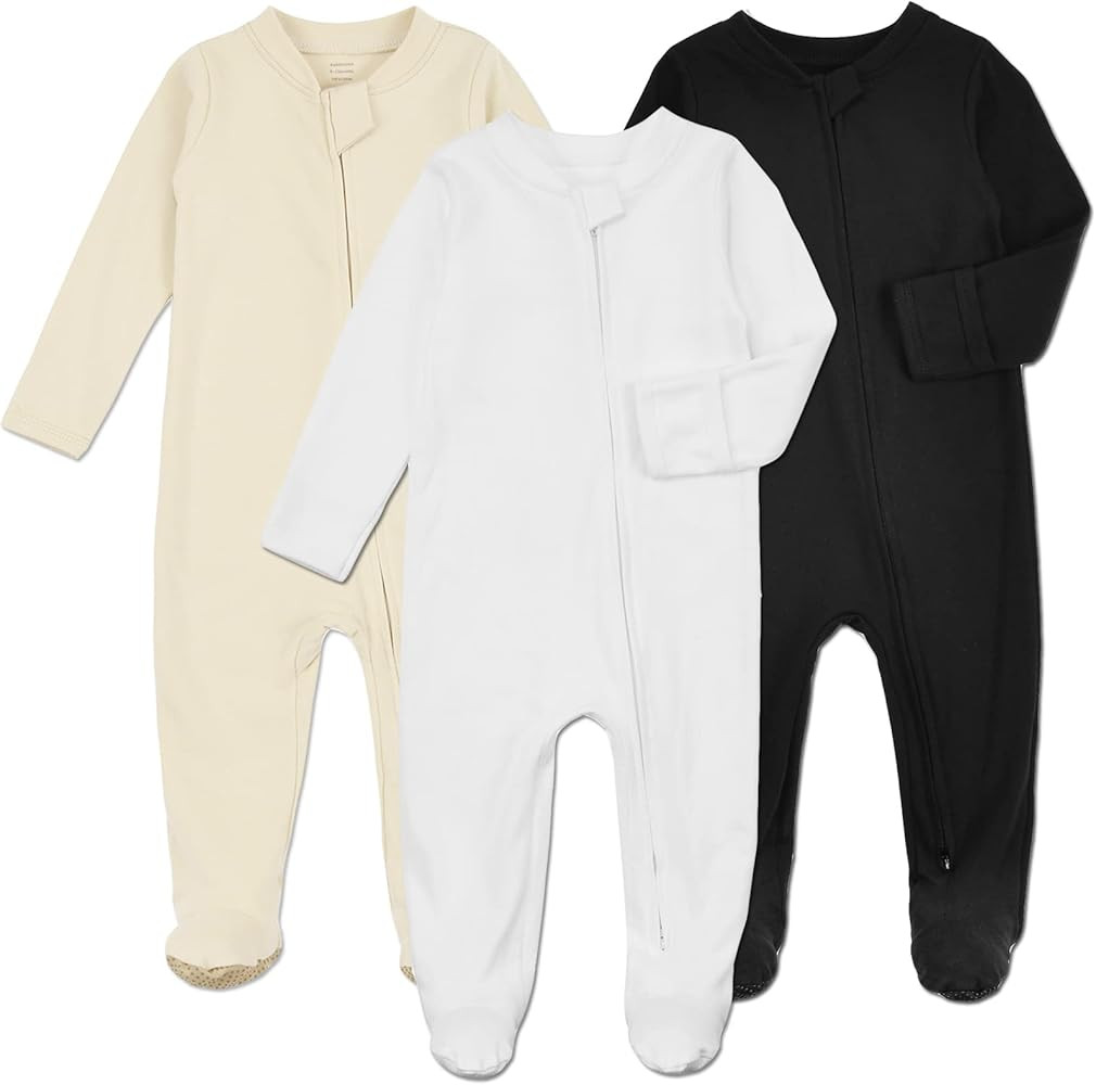 Baby Footie Pajamas with Mittens - 3 Pcs Infant Girls Boys Footed Sleeper Newborn Cotton Sleepwea... | Amazon (US)