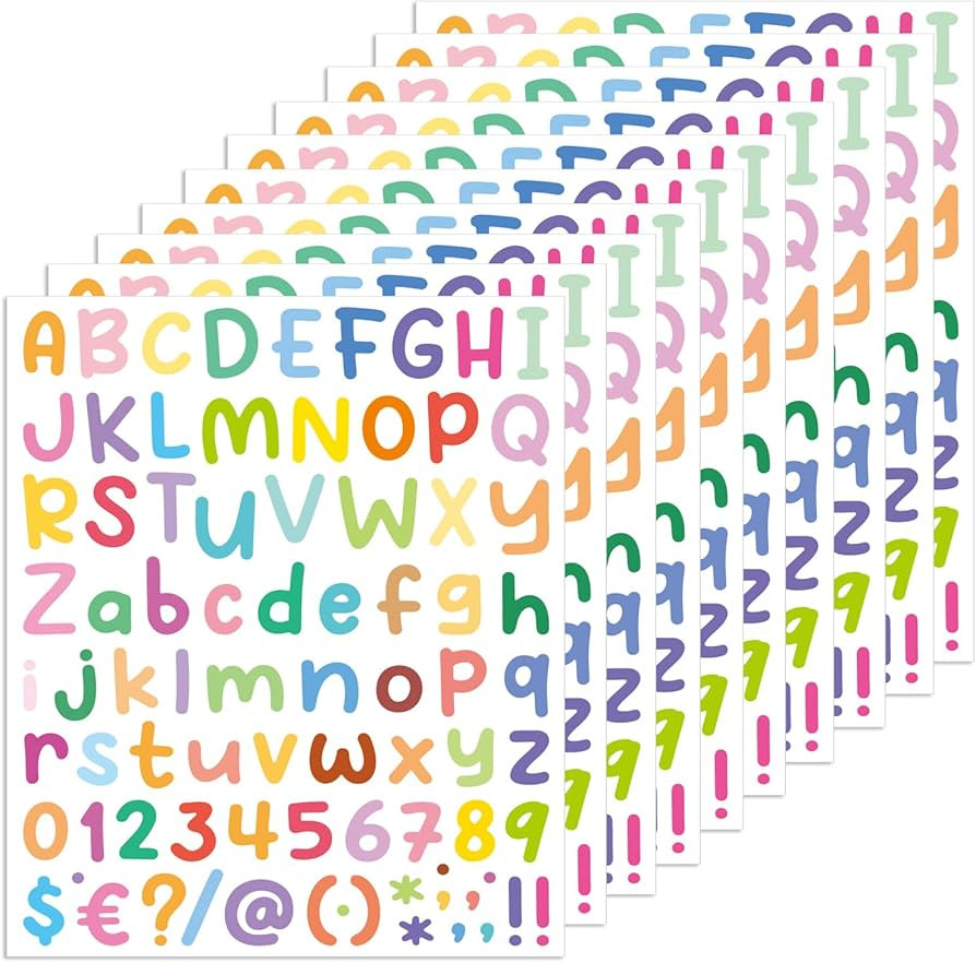 10 Sheets Letter Stickers, Alphabet Stickers Alphabet Number Stickers Colorful Letter and Numbers... | Amazon (UK)