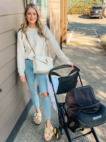 Sunday outfit! Loooove these jeans and Sherpa birks 🙌🏼 The sweatshirt is custom and says “in my mom era.” fall outfit, casual outfit, mom style, mom outfit. 

#LTKSeasonal #LTKfamily #LTKshoecrush