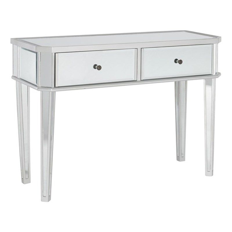 Linon Mason Mirrored Wood Console Table in Silver | Homesquare
