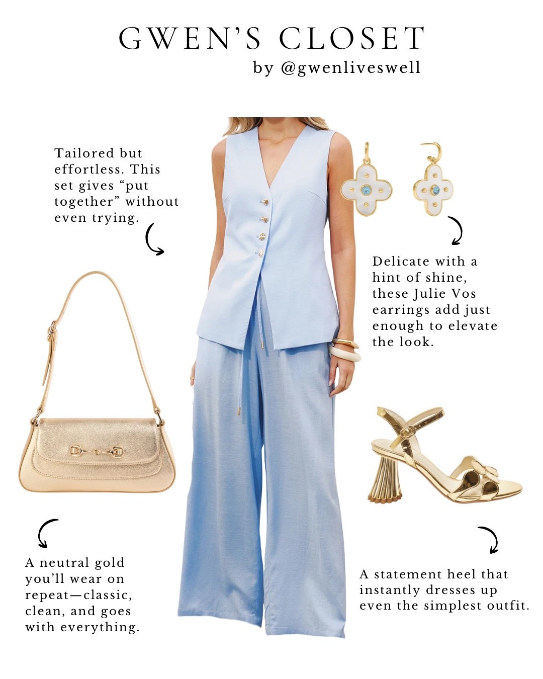 Tailored but make it effortless 💙 

This set gives instant “put together” energy with minimal effort. I styled it with gold accents and a statement heel to dress it up—perfect for dinners, events, or when you just want to feel chic.

Enjoy 12% off Commense sitewide with code GWENLIVESWELL_12

#resortstyle #julievos #summerstyle


#LTKOver40 #LTKgrwm #LTKootd