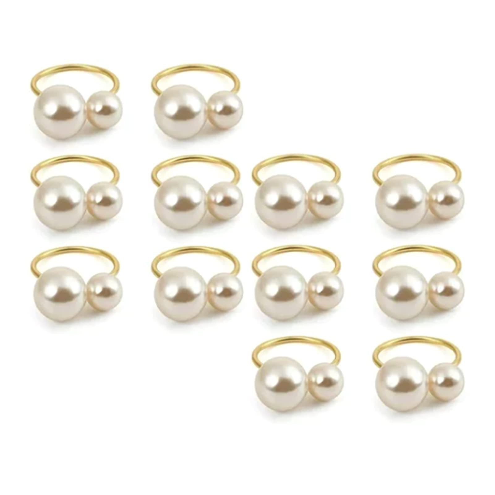 Set of 12 Pearl Napkin Rings, White Gold Napkin Rings Holder, Pearl Napkin Ring, Servilleteros Pa... | Amazon (US)