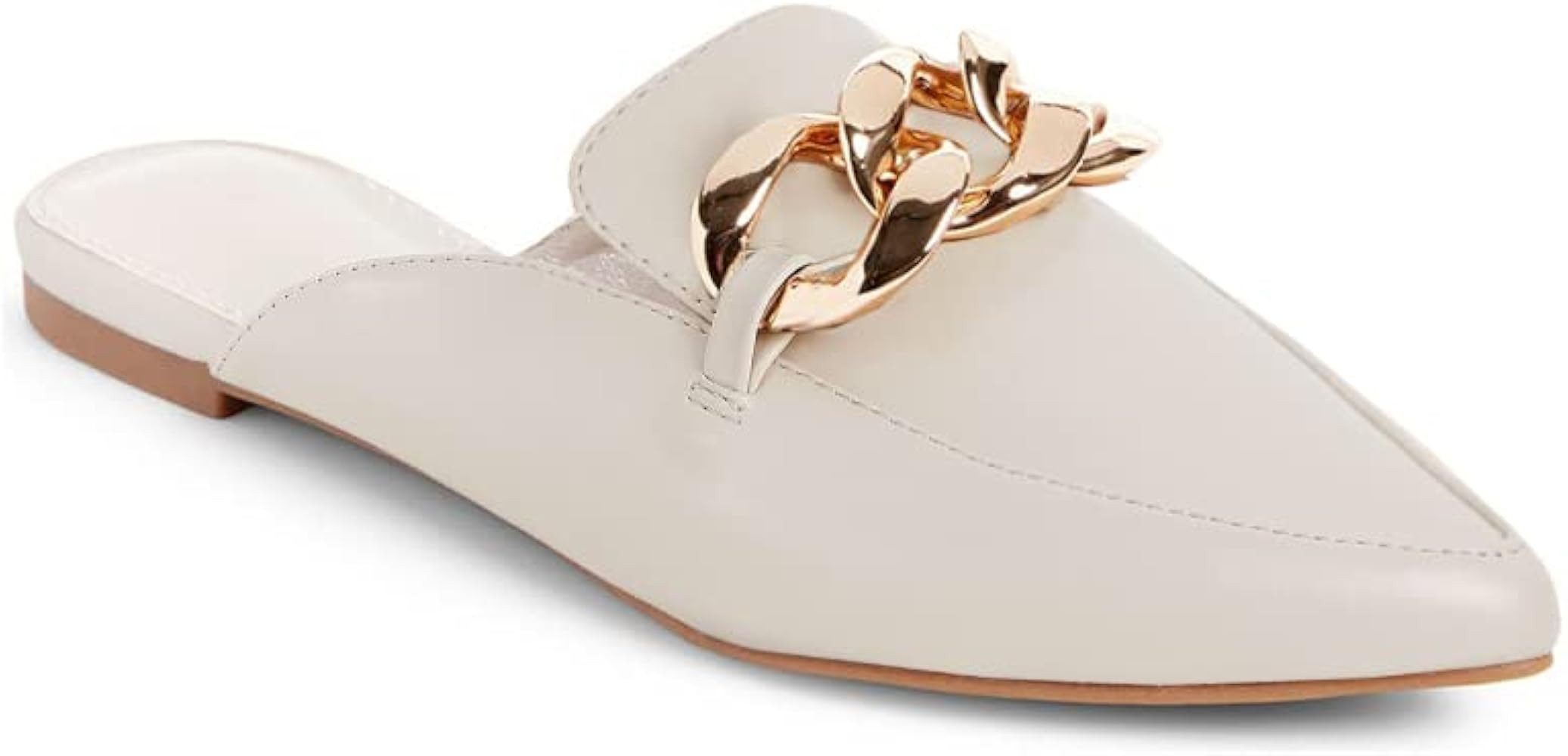 Juliet Holy Womens Mules Flats Pointed Toe Backless Loafers Slip on Metal Chain Slides | Amazon (US)
