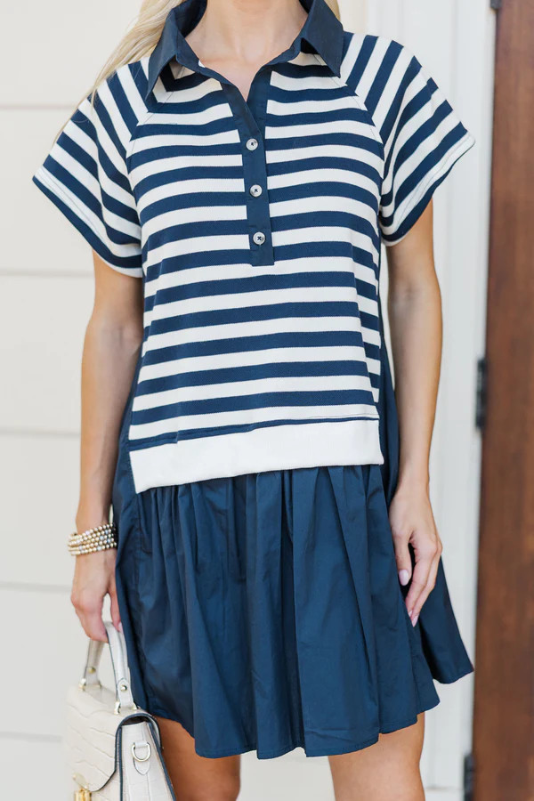 Let It All Unfold Navy Striped Dress | The Mint Julep Boutique