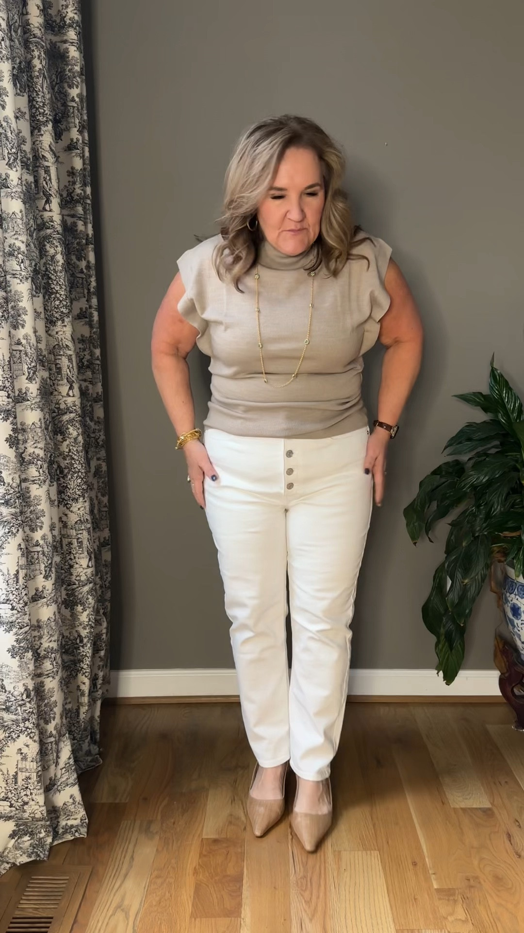 Button front white jeans. A slim straight silhouette. I’m 5’3” so I can cuff them and make them on trend a cuffed ankle jean. 
I always size up to a 32 in white. 

Spring break, vacation outfit, white jeans, spring styles, banana republic factory, Talbots

#LTKsalealert #LTKover40 #LTKmidsize
