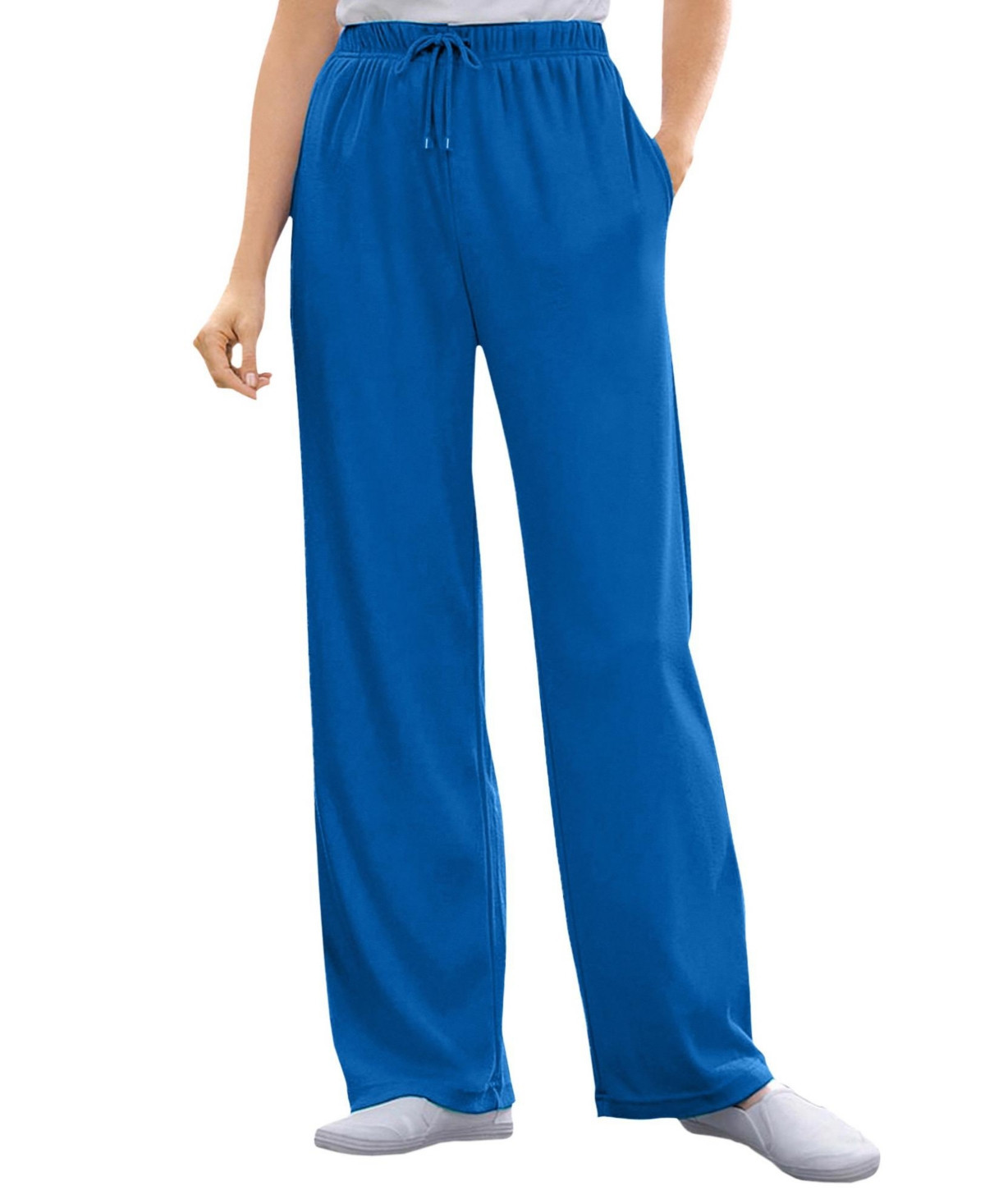 Woman Within Women's Within Tall Sport Knit Straight-Leg Pull-On Pants - Bright cobalt | Macy's