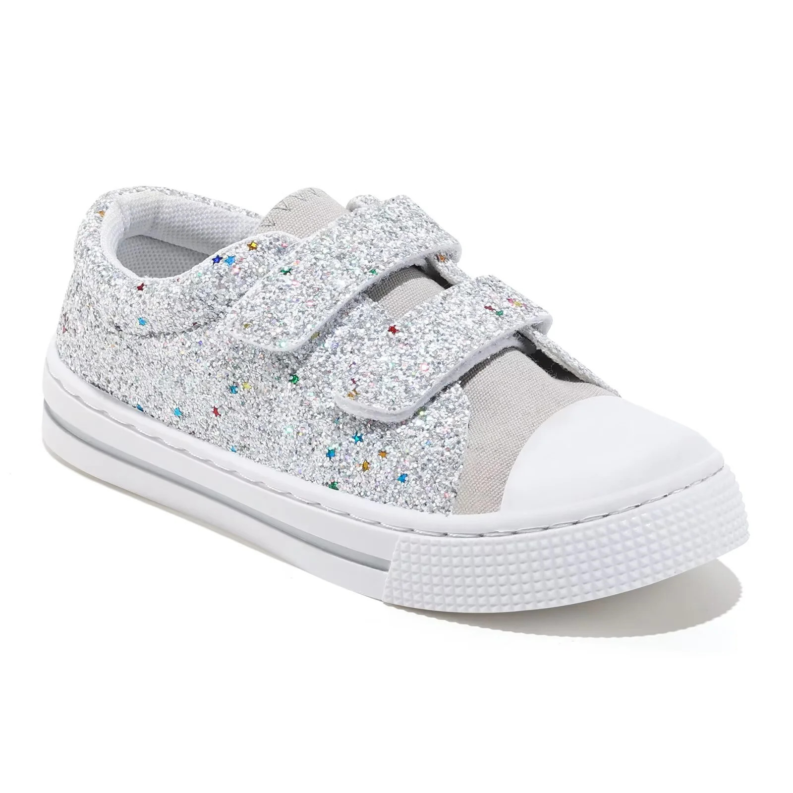 FUNCOO PLUS Toddler Kids Sneakers Girls Glitter Canvas Shoes with Hook and Loops, Silver, Size 1 | Walmart (US)