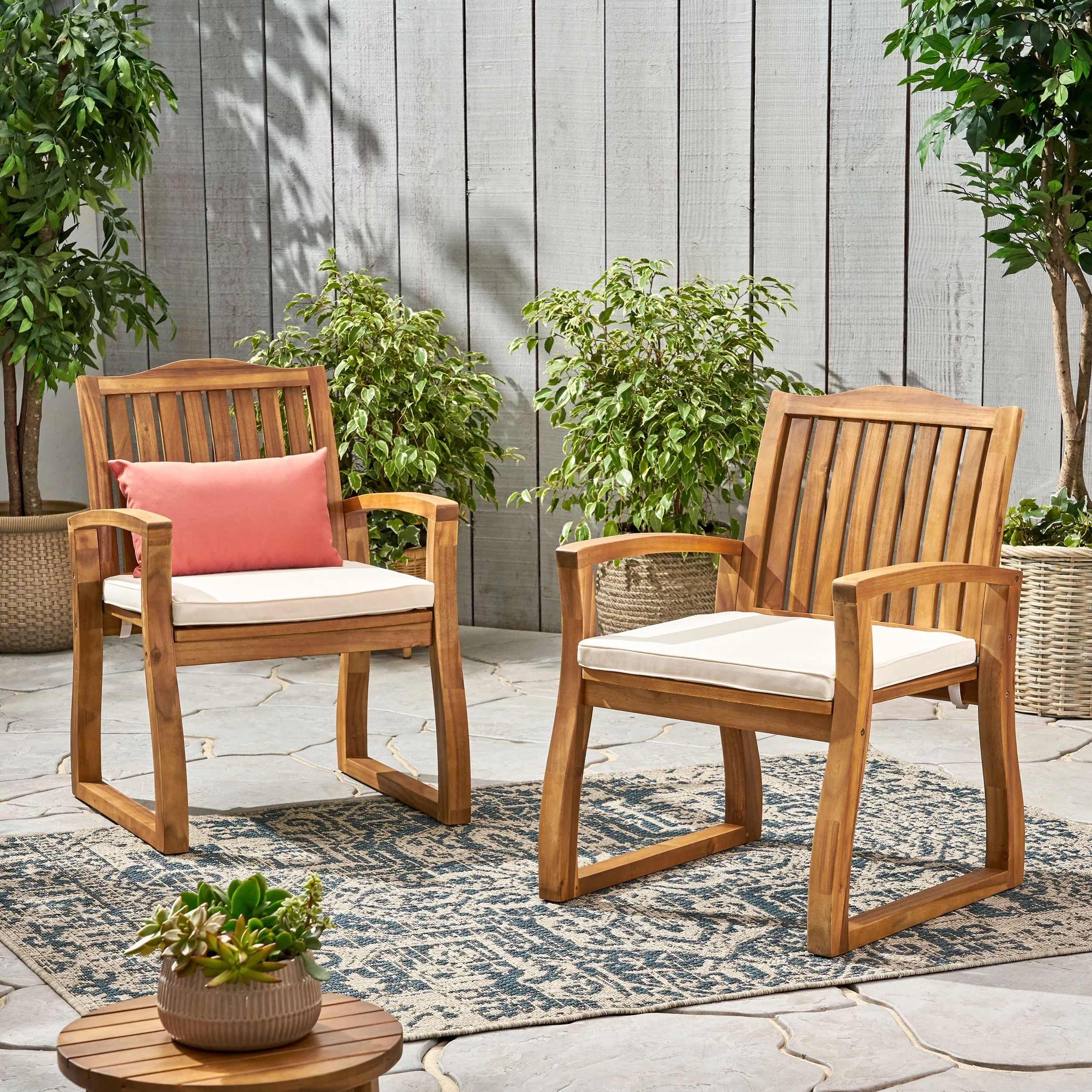 Pearl Outdoor Acacia Wood Dining Chairs, Set of 2, Teak Finish | Walmart (US)