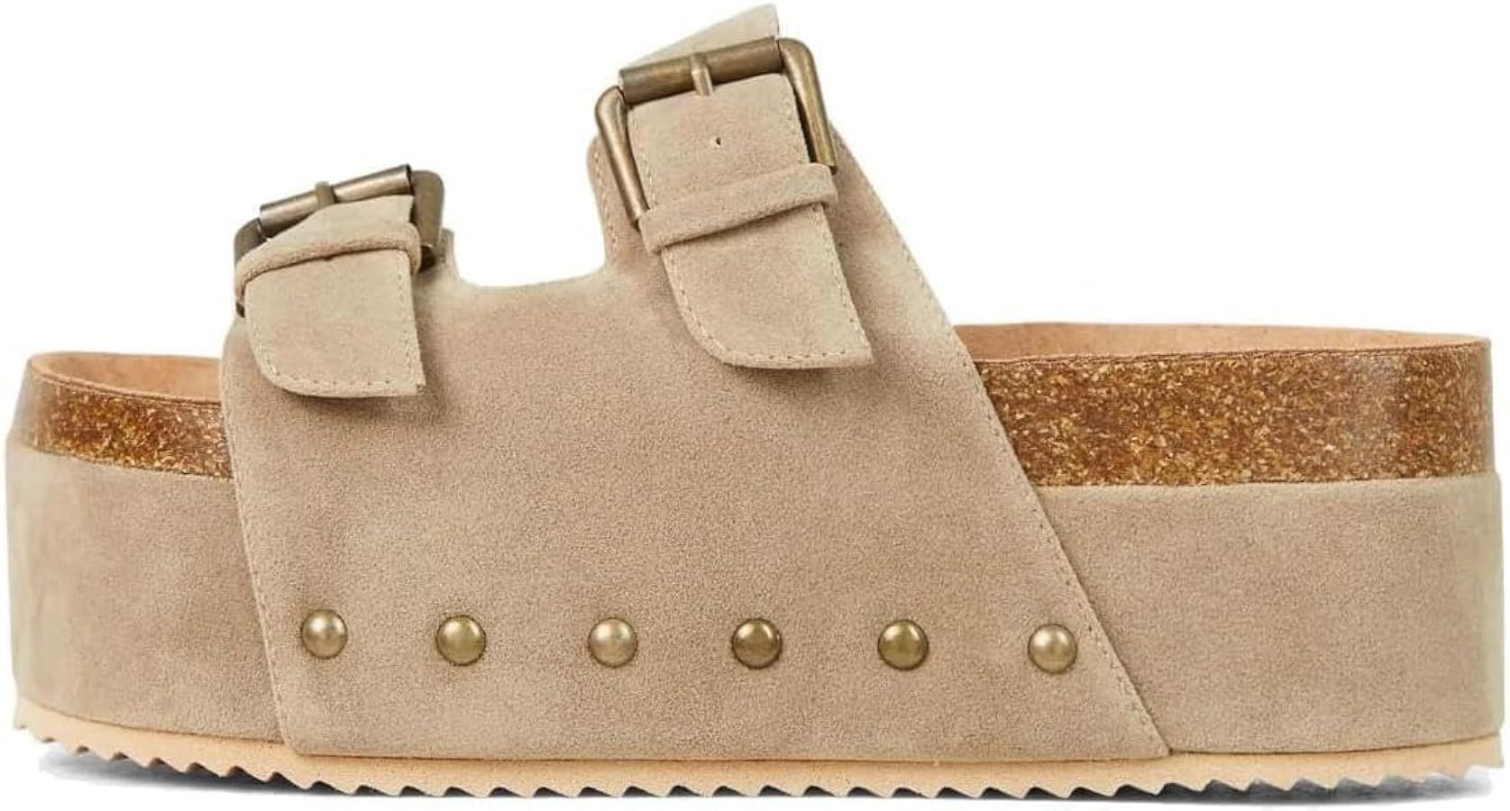 MICIFA Women's Cork Platform Sandals Suede Buckled Band Clogs Slip On Flatform Slides Shoes | Amazon (US)