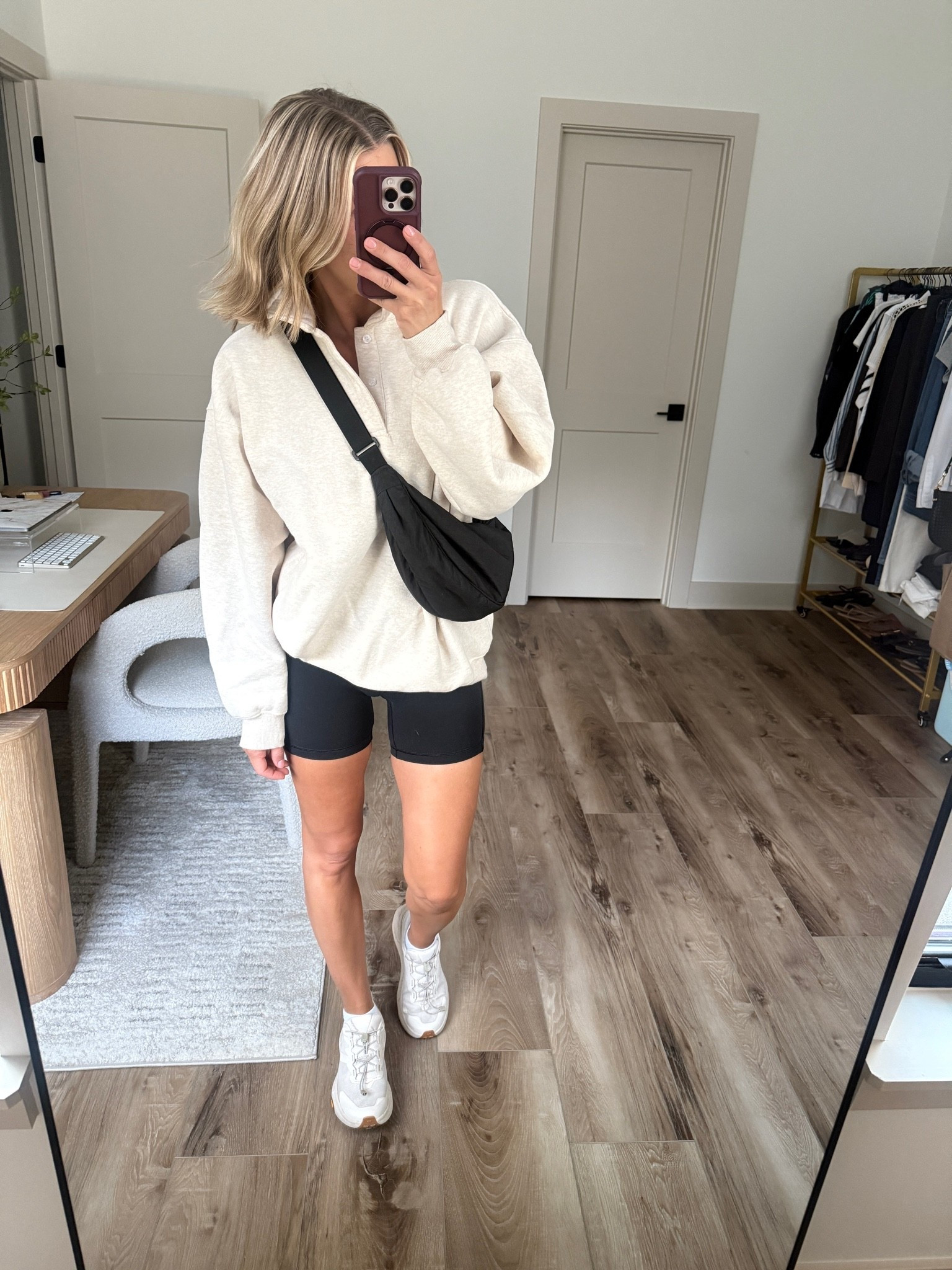 Wearing small bike shorts + medium sports bra, small sweatshirt, sneakers tts

#LTKOver40 #LTKActive