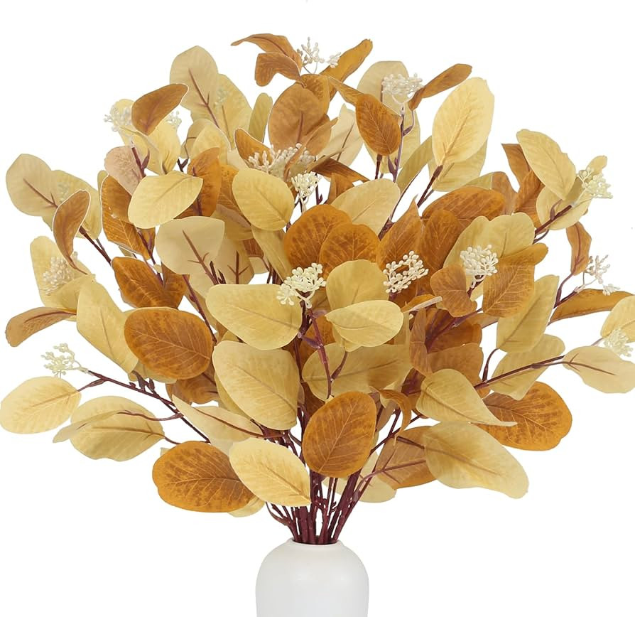 GTIDEA 8 Pcs Fall Artificial Eucalyptus Leaves Stems 2 Colors Eucalyptus Branches Silk Silver Dol... | Amazon (US)