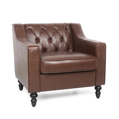 Fashionable Club Chair With Button Seat And Diamond Stitch Pattern, Dark Brown Pu Leather, Sloping Arm Supports, Birch Wood Frame, 30.5"w X 32.52"d 30 | Wayfair North America