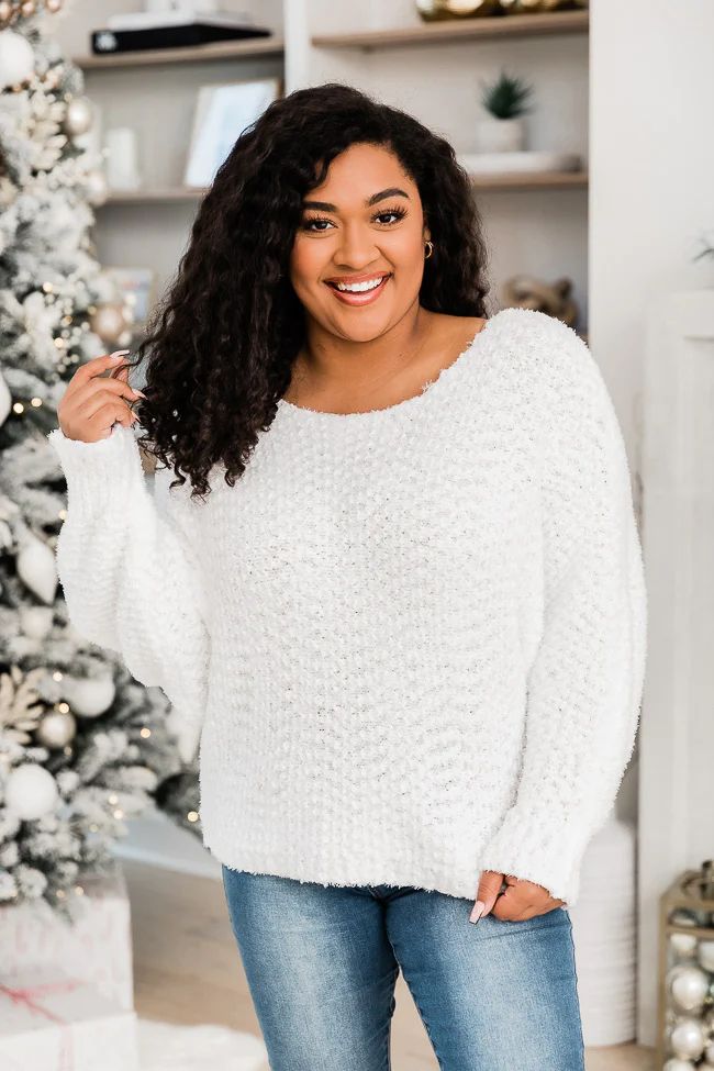 These Hearts Adore Ivory Fuzzy Boatneck Sweater DOORBUSTER | Pink Lily