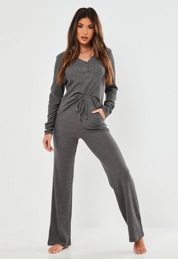 Gray Marl Waffle Loungewear Set | Missguided (US & CA)