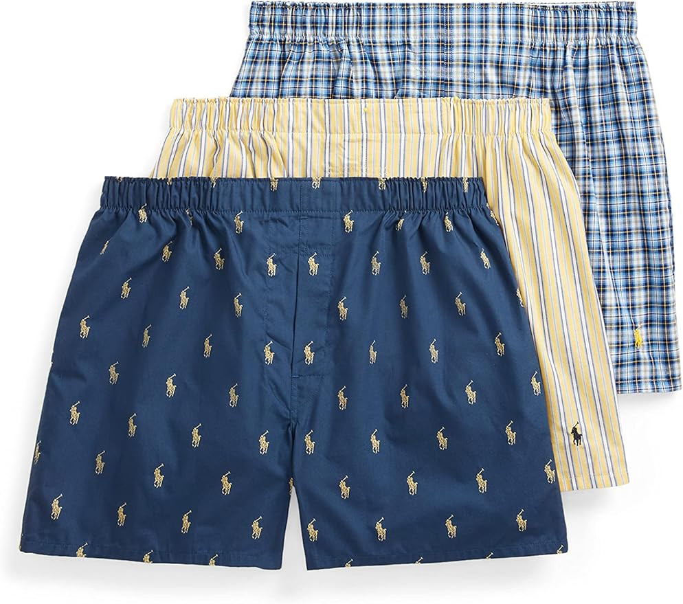 POLO RALPH LAUREN Men's Classic Fit Cotton Woven Boxers 3-Pack | Amazon (US)