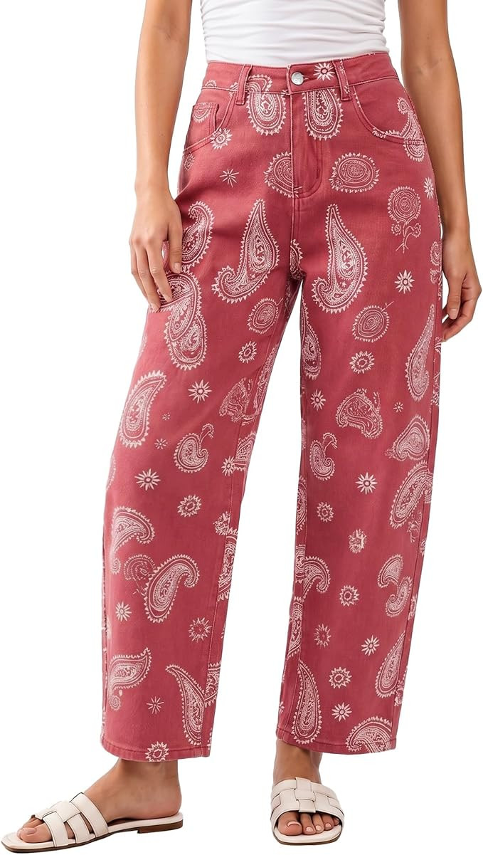 luvamia Barrel Jeans for Women Cropped High Waisted Baggy Colored Floral Printed Women Western Bo... | Amazon (US)
