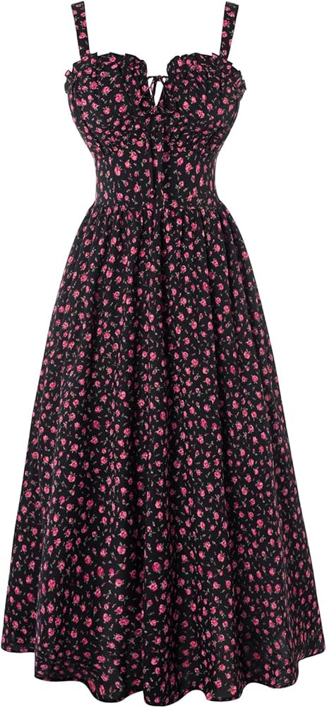Scarlet Darkness Summer Dresses for Women 2026 Floral Corset Dress Long Milkmaid Dress with Pocke... | Amazon (US)