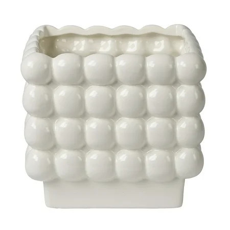 Mainstays 6" x 6" x 5.7" Square White Ceramic Dot Plant Planter | Walmart (US)