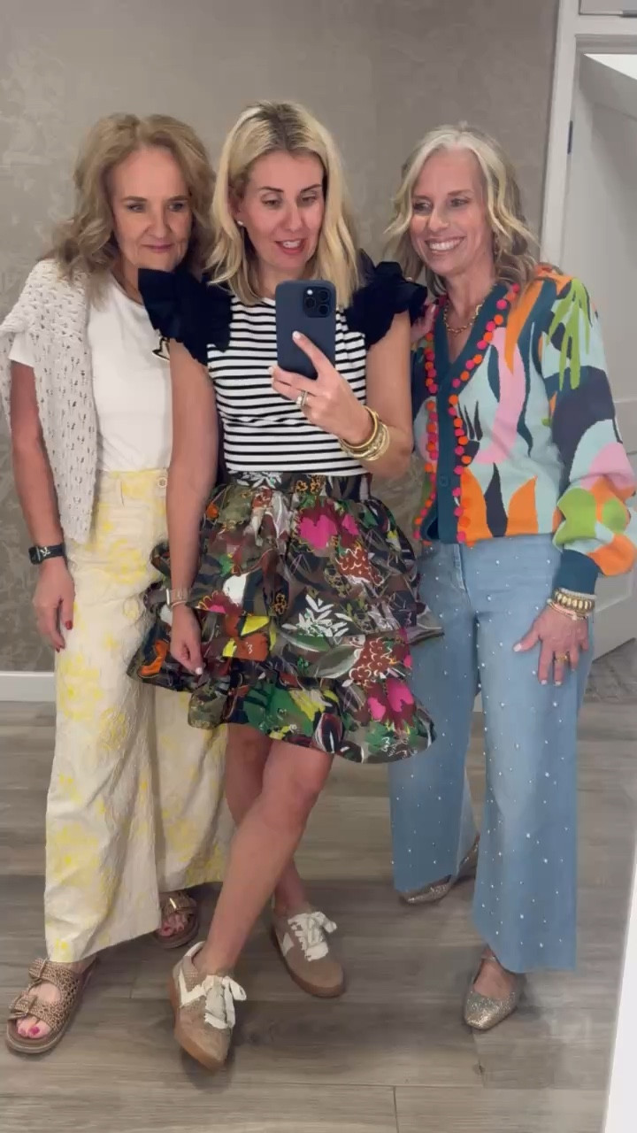 Dollars tryon with my girls! Spring elevated casual looks!  

My pieces are true to size. I’m in an 8 pant and medium tee. 

Resort wear spring outfits vacation outfits Antonio Melanie Eileen fisher pearl jeans floral sweater buru skirt striped top 

#LTKPetite #LTKWatchNow #LTKOver40