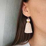Beige tassel earrings, Bridesmaids earrings, Mini tassle earrings, Fringe earrings, Champagne earrin | Amazon (US)