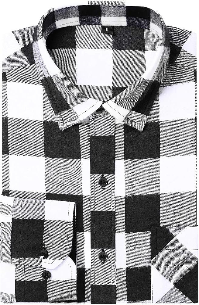 DOKKIA Men's Casual Dress Long Sleeve Buffalo Plaid Checkered Fitted Flannel Shirt | Amazon (US)