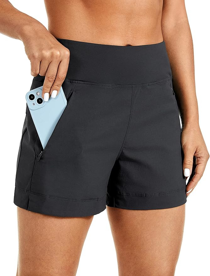 CRZ YOGA Women's Lightweight Mid Rise Hiking Shorts 4'' - Stretch for Athletic Summer Travel Outd... | Amazon (US)