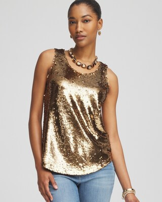 Women's Gold Sequin Tank Top in Burnished Gold size 12/14 | Chico's | Chico's
