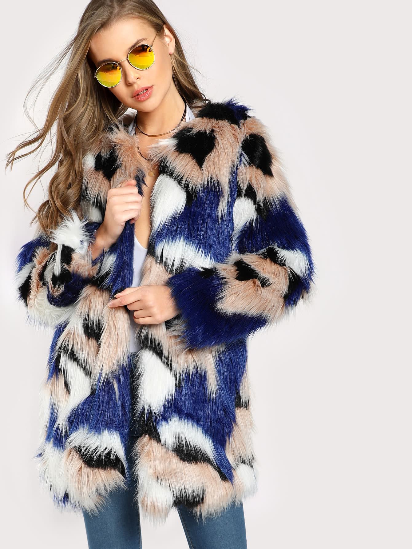 Colorful Faux Fur Open Front Coat | SHEIN