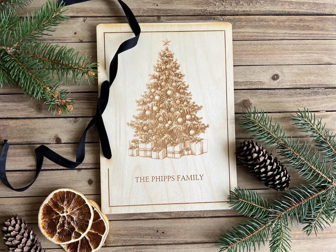 Personalized Christmas Card Album: Engraved Birch Wood Holiday Keepsake - Etsy | Etsy (US)