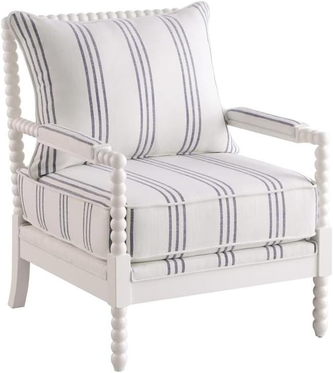 Coaster Blanchett Fabric Upholstered Accent Chair with Spindle White and Navy | Amazon (US)