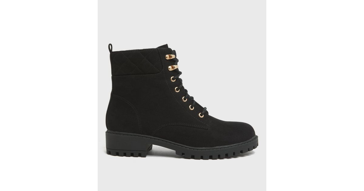 Girls Black Quilted Suedette Lace Up Ankle Boots
						
						Add to Saved Items
						Remove fro... | New Look (UK)