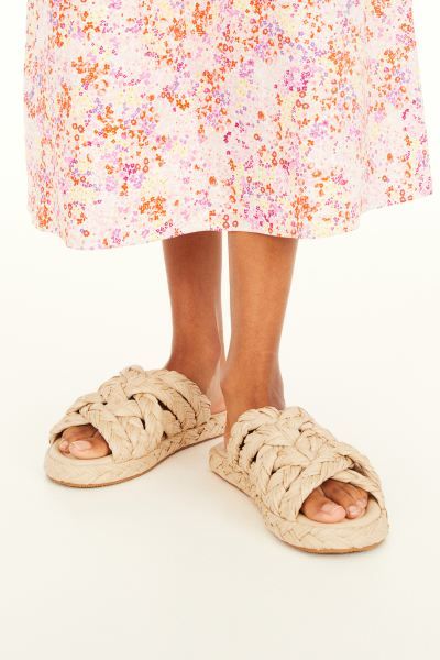 New ArrivalSlides in braided straw with open toes and crossover foot straps. Faux leather insoles... | H&M (US + CA)